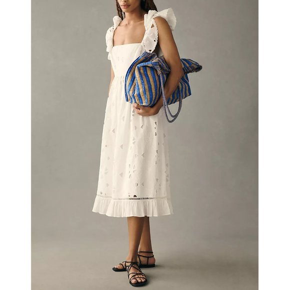 Anthropologie Dresses & Skirts - Anthropologie Forever That Girl Tie-Back Ruffled Eyelet Dress White - Medium